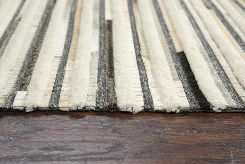 5' X 8' Gray Ivory Brown And Charcoal Striped Hand Woven Area Rug