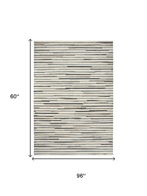 5' X 8' Gray Ivory Brown And Charcoal Striped Hand Woven Area Rug