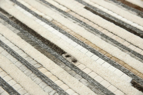 8' X 10' Gray Ivory Brown And Charcoal Striped Hand Woven Area Rug