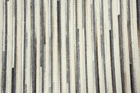 8' X 10' Gray Ivory Brown And Charcoal Striped Hand Woven Area Rug