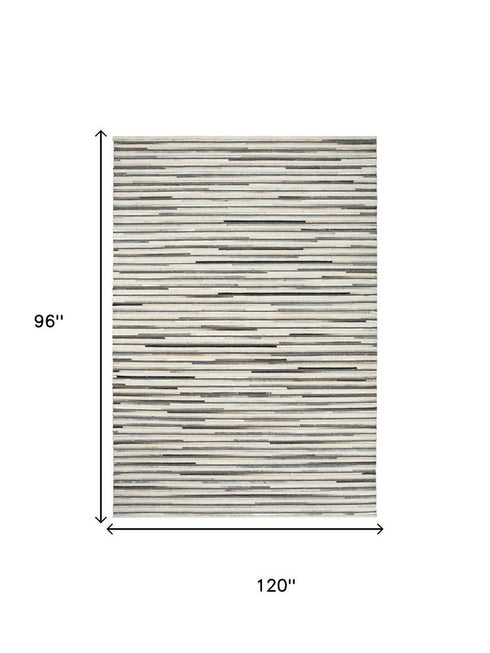 8' X 10' Gray Ivory Brown And Charcoal Striped Hand Woven Area Rug