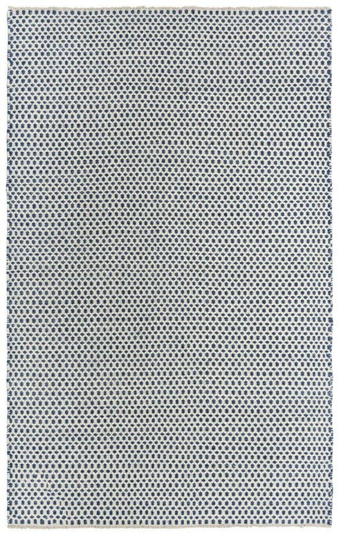 8' X 10' Blue And Ivory Wool Geometric Hand Woven Area Rug
