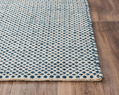 8' X 10' Blue And Ivory Wool Geometric Hand Woven Area Rug