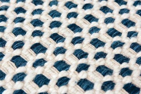8' X 10' Blue And Ivory Wool Geometric Hand Woven Area Rug