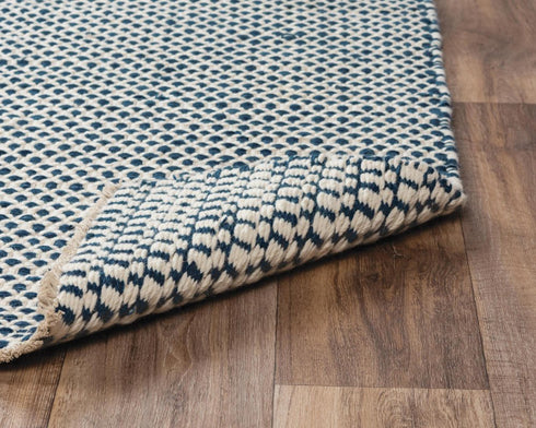 8' X 10' Blue And Ivory Wool Geometric Hand Woven Area Rug