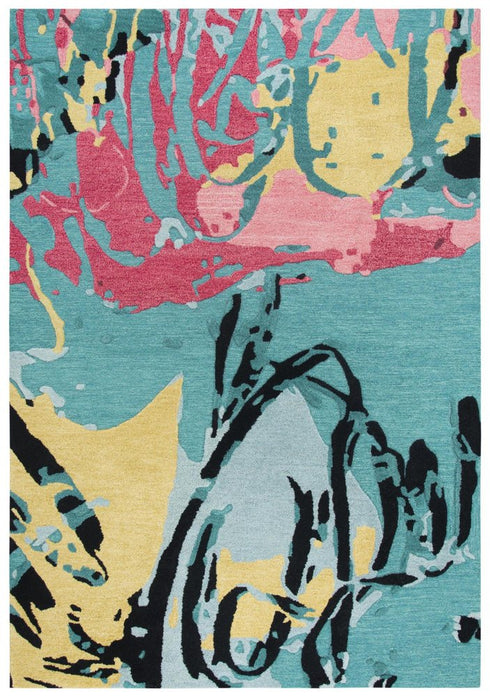 5' X 8' Teal And Blue Wool Abstract Hand Tufted Area Rug