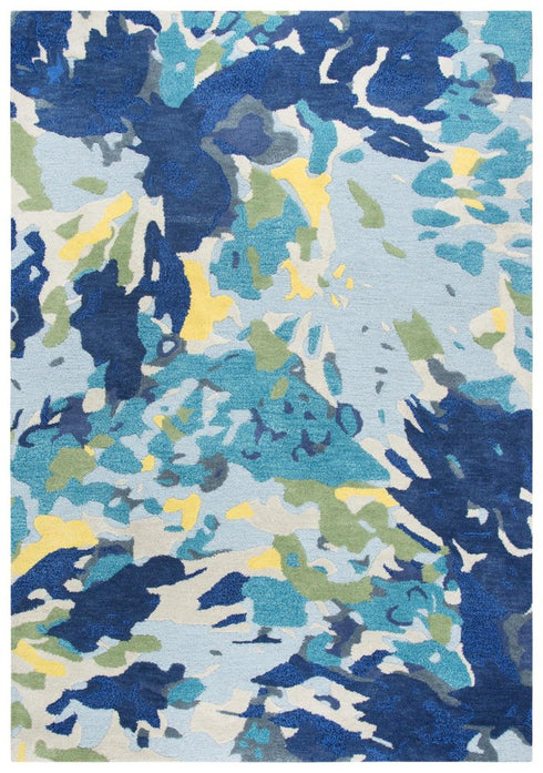 5' X 8' Yellow Green Blue And Light Blue Wool Abstract Hand Tufted Area Rug