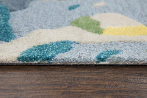 5' X 8' Yellow Green Blue And Light Blue Wool Abstract Hand Tufted Area Rug