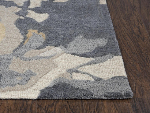 5' X 8' Gray And Beige Wool Floral Hand Tufted Area Rug