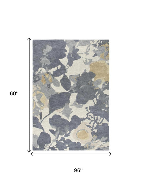 5' X 8' Gray And Beige Wool Floral Hand Tufted Area Rug