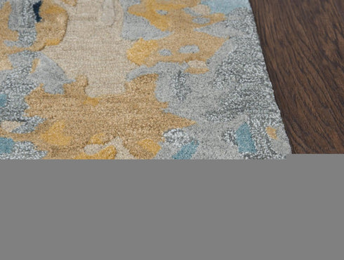 5' X 8' Yellow Gold Gray Light Blue And Blue Wool Abstract Hand Tufted Area Rug