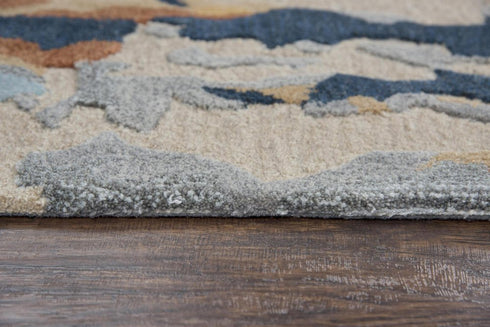 5' X 8' Yellow Gold Gray Light Blue And Blue Wool Abstract Hand Tufted Area Rug