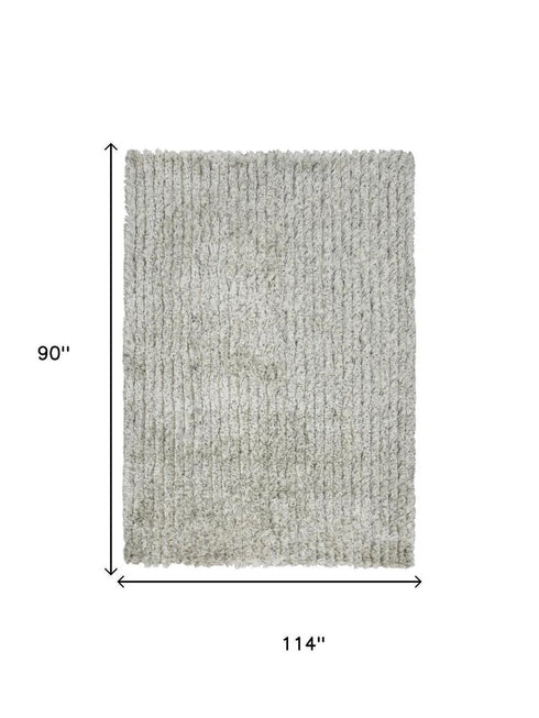 8' X 10' White And Ivory Shag Hand Tufted Area Rug