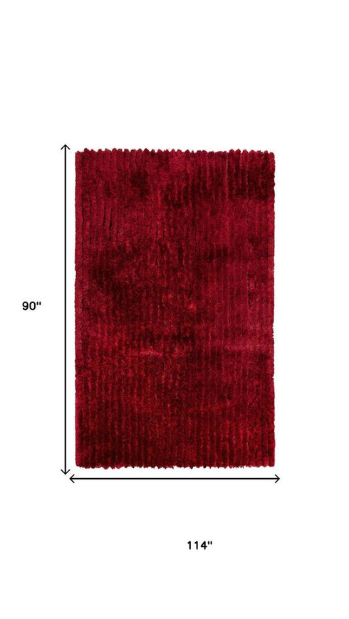 8' X 10' Red And Natural Shag Hand Tufted Area Rug