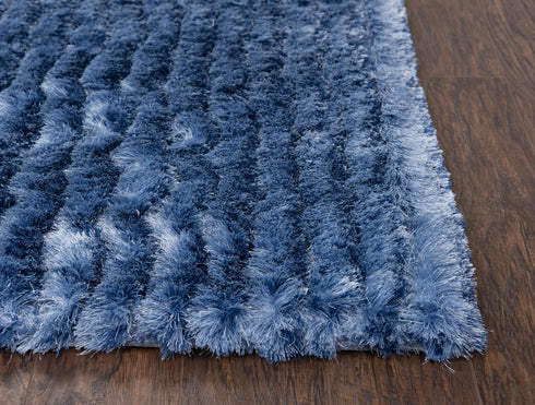 8' X 10' Blue And Dark Blue Shag Hand Tufted Area Rug