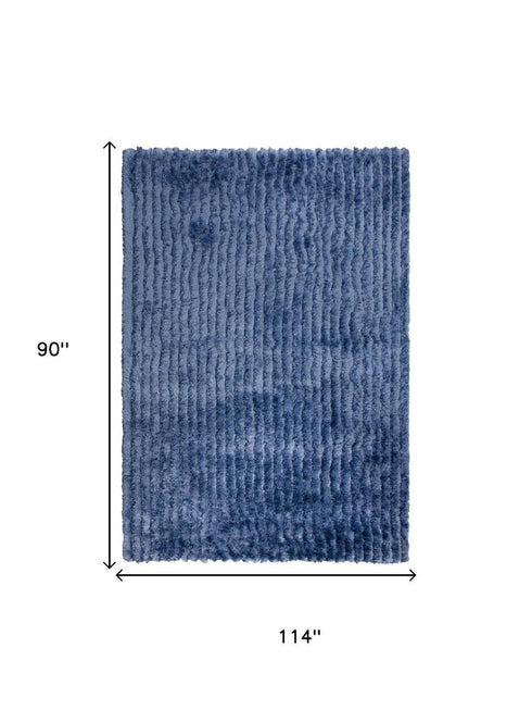 8' X 10' Blue And Dark Blue Shag Hand Tufted Area Rug