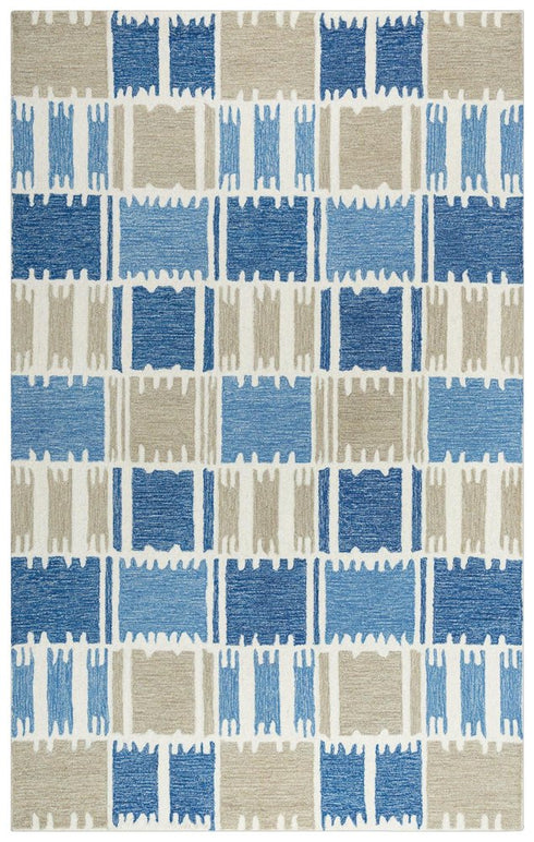 8' X 10' Blue Ivory And Beige Wool Geometric Hand Tufted Area Rug
