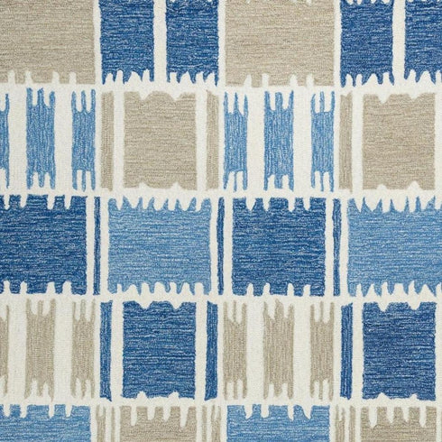 8' X 10' Blue Ivory And Beige Wool Geometric Hand Tufted Area Rug