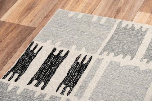 8' X 10' Gray Ivory And Charcoal Wool Geometric Hand Tufted Area Rug