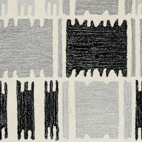 8' X 10' Gray Ivory And Charcoal Wool Geometric Hand Tufted Area Rug