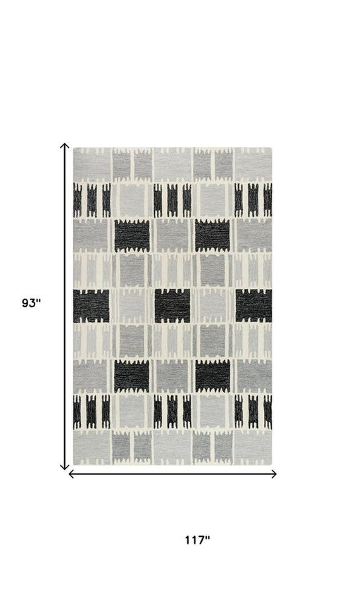 8' X 10' Gray Ivory And Charcoal Wool Geometric Hand Tufted Area Rug