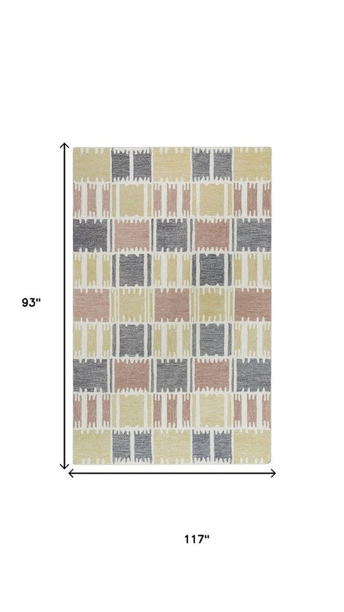 8' X 10' Beige Ivory And Charcoal Wool Geometric Hand Tufted Area Rug