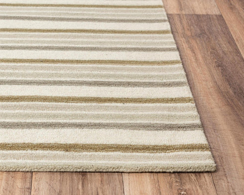 8' X 10' Ivory Beige And Brown Wool Striped Hand Tufted Area Rug