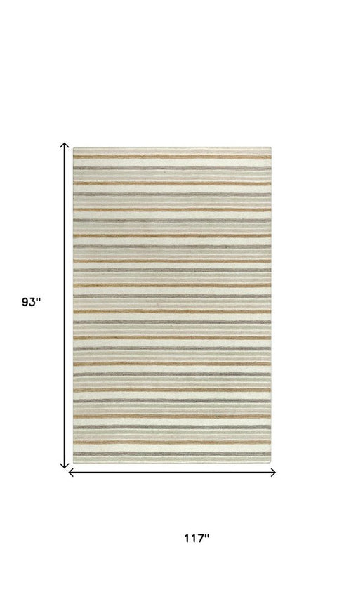 8' X 10' Ivory Beige And Brown Wool Striped Hand Tufted Area Rug