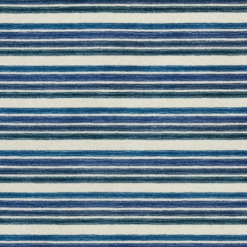 8' X 10' Blue And Ivory Wool Striped Hand Tufted Area Rug