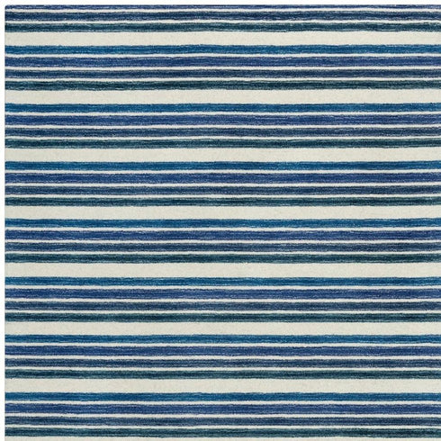 8' X 10' Blue And Ivory Wool Striped Hand Tufted Area Rug