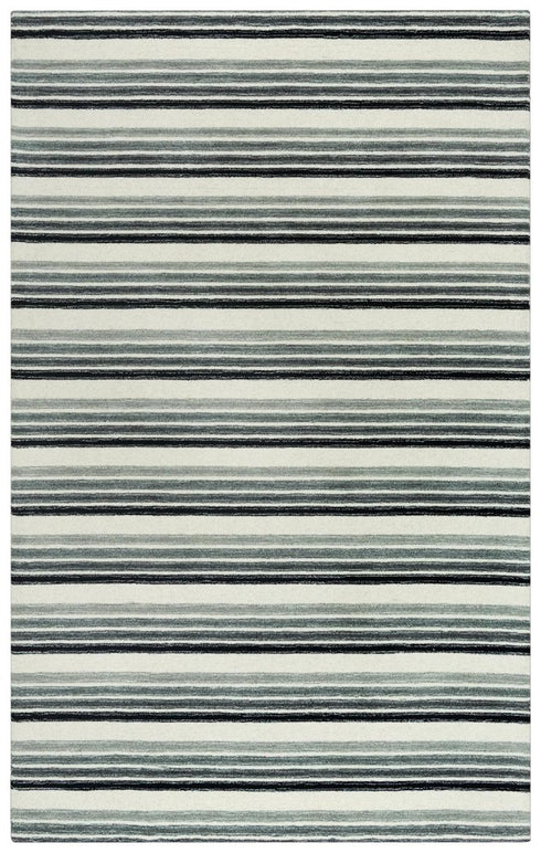 8' X 10' Gray Ivory And Charcoal Wool Striped Hand Tufted Area Rug