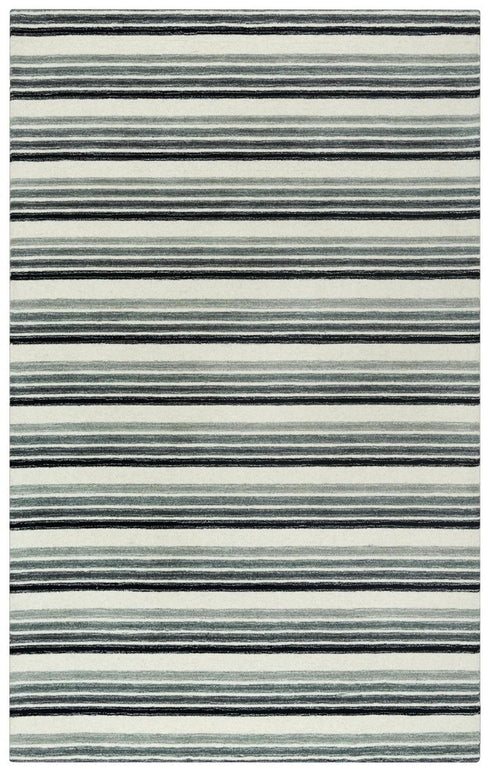 8' X 10' Gray Ivory And Charcoal Wool Striped Hand Tufted Area Rug