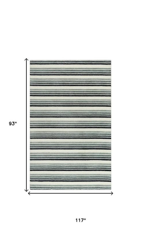 8' X 10' Gray Ivory And Charcoal Wool Striped Hand Tufted Area Rug