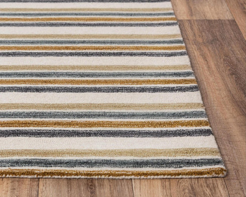 8' X 10' Ivory Beige And Charcoal Wool Striped Hand Tufted Area Rug