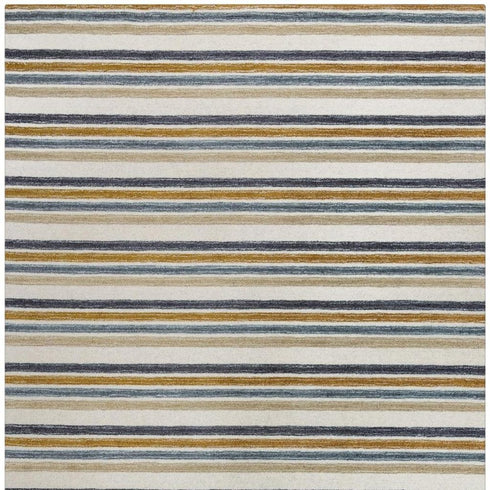 8' X 10' Ivory Beige And Charcoal Wool Striped Hand Tufted Area Rug