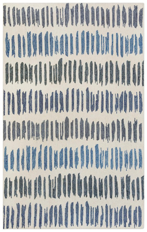 8' X 10' Ivory Blue And Charcoal Wool Striped Hand Tufted Area Rug