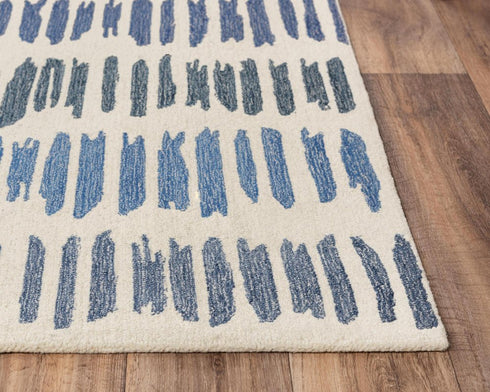 8' X 10' Ivory Blue And Charcoal Wool Striped Hand Tufted Area Rug