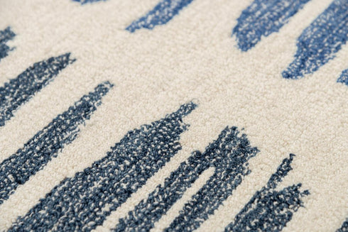 8' X 10' Ivory Blue And Charcoal Wool Striped Hand Tufted Area Rug
