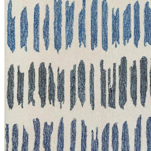 8' X 10' Ivory Blue And Charcoal Wool Striped Hand Tufted Area Rug