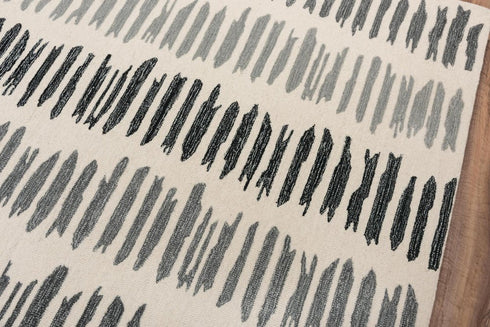 8' X 10' Gray Ivory And Charcoal Wool Striped Hand Tufted Area Rug