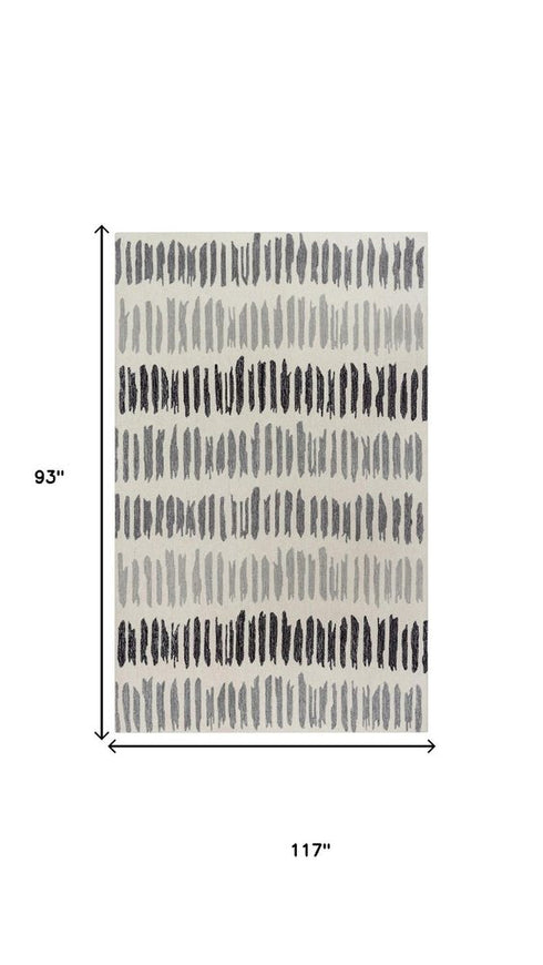 8' X 10' Gray Ivory And Charcoal Wool Striped Hand Tufted Area Rug