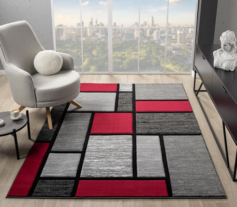 Black, Grey, and Multicolor 3D Carved Modern Area Rug