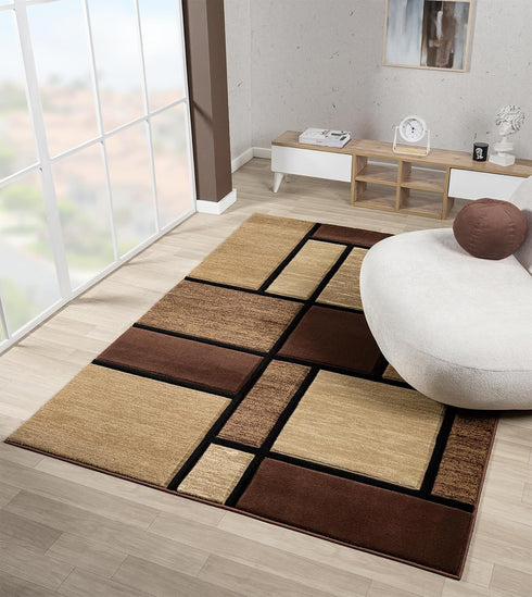 Black, Grey, and Multicolor 3D Carved Modern Area Rug