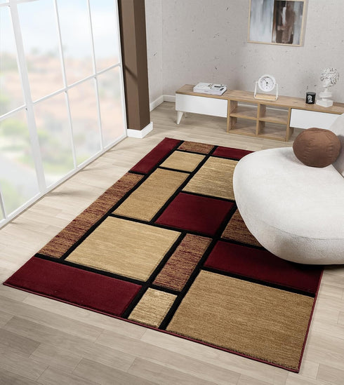 Black, Grey, and Multicolor 3D Carved Modern Area Rug