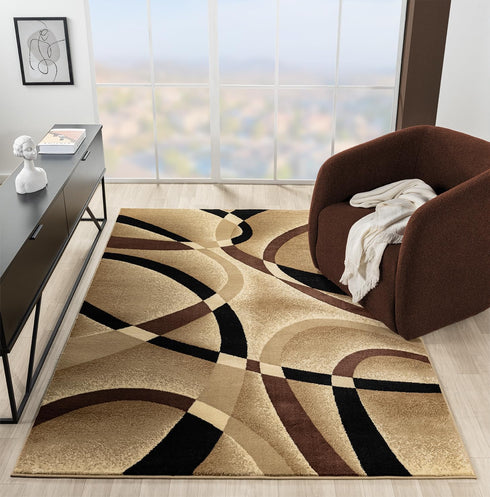 Grey, Black, White Modern Abstract Area Rug
