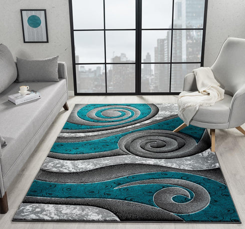 3D Spiral Swirls Modern Area Rug- Multicolor