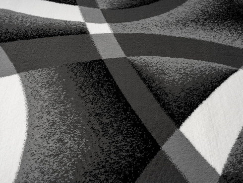 Grey, Black, White Modern Abstract Area Rug