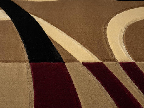 Abstract 3D Wave Lined Carved Modern Area Rug - Multicolor