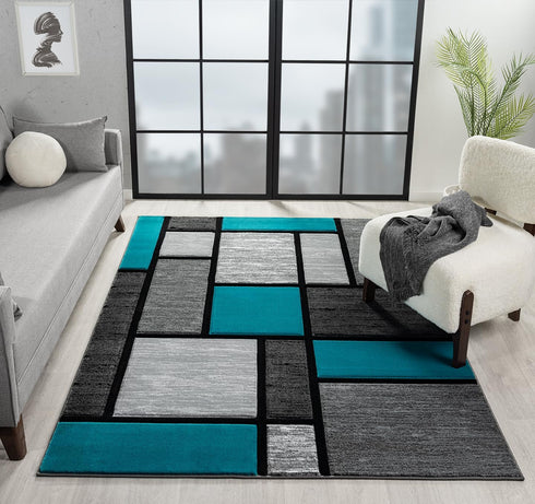 Black, Grey, and Multicolor 3D Carved Modern Area Rug