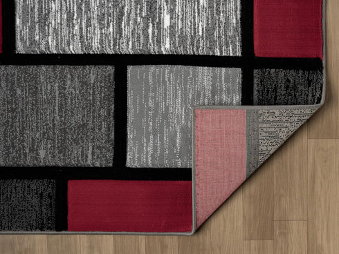 Black, Grey, and Multicolor 3D Carved Modern Area Rug